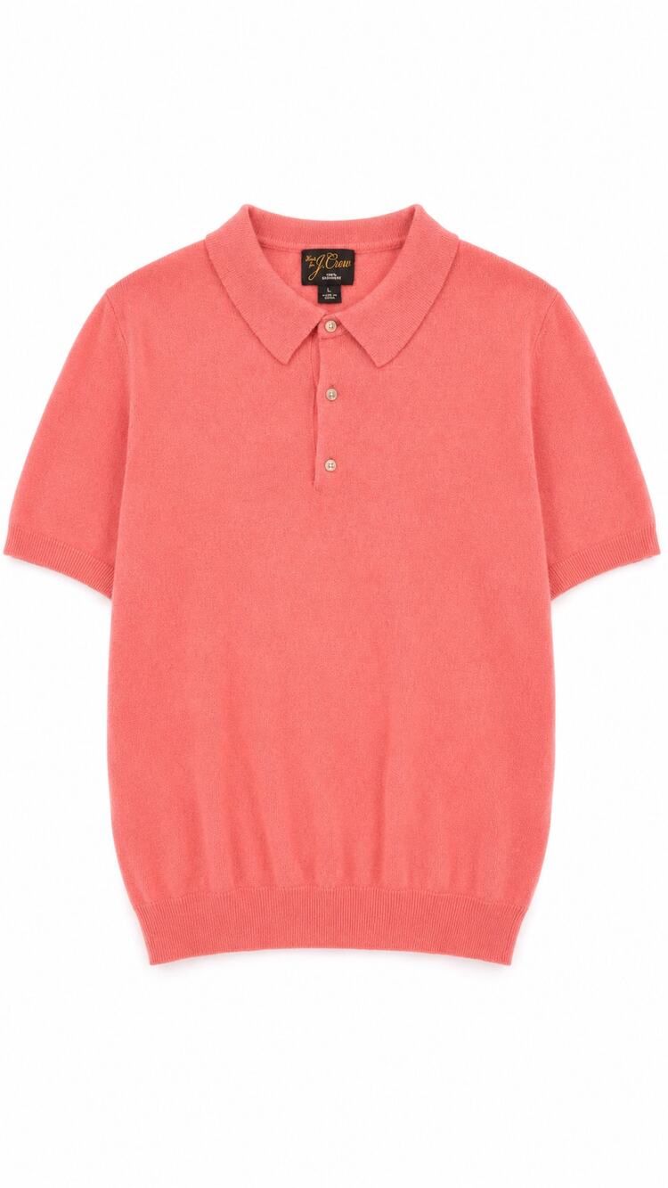 J.Crew Men's 100% Cashmere Short Sleeve Polo Sweater, Salmon Coral, Size L